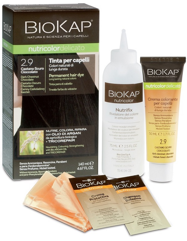BIOKAP NUTRICOLOR DELICATO 2,9 CASTANO SCURO CIOCCOLATO TINTA TUBO + FLACONE - Fontenova srl