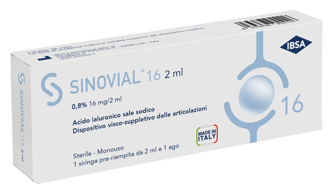 SIRINGA INTRA-ARTICOLARE SINOVIAL 16 ACIDO IALURONICO SALE SODICO 0,8% 16MG/2ML 2ML + AGO 21 GAUGE - Fontenova srl