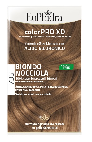 EUPHIDRA COLORPRO XD 735 BIONDO NOCCIOLA GEL COLORANTE CAPELLI IN FLACONE + ATTIVANTE + BALSAMO + GUANTI - Fontenova srl