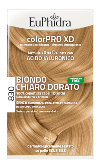 EUPHIDRA COLORPRO XD 830 BIONDO CHIARO DORATO GEL COLORANTE CAPELLI IN FLACONE + ATTIVANTE + BALSAMO + GUANTI - Fontenova srl