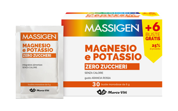 MASSIGEN MAGNESIO E POTASSIO ZERO ZUCCHERI 24 BUSTINE + 6 GRATIS - Fontenova srl