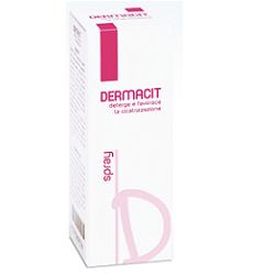DERMACIT SPRAY FLACONE CILINDRICO IN PE BIANCO CON TASTO EROGATORE SPRAY IN PP BIANCO E CAPPUCCIO SALVATASTO TRASPARENTE,DISPOSITIVO MEDICO 1 PZ - Fontenova srl