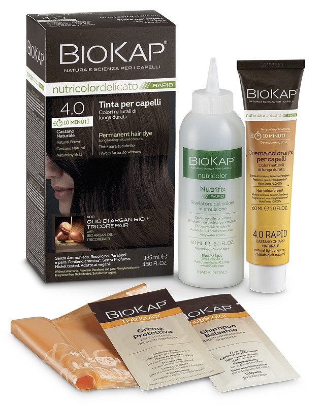 BIOS LINE  BIOKAP NUTRICOLOR DELICATO RAPID TINTA 4,00 CASTANO NATURALE 135 ML - Fontenova srl
