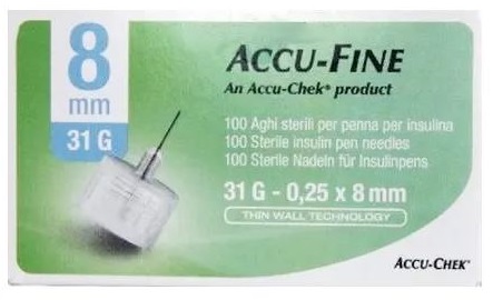 AGO PER PENNA DA INSULINA ACCU-FINE PEN NEEDLE ACCU-CHEK GAUGE 31 X 8MM 100 PEZZI - Fontenova srl