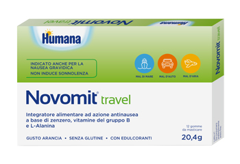 NOVOMIT TRAVEL 12 GOMME DA MASTICARE GUSTO ARANCIA - Fontenova srl