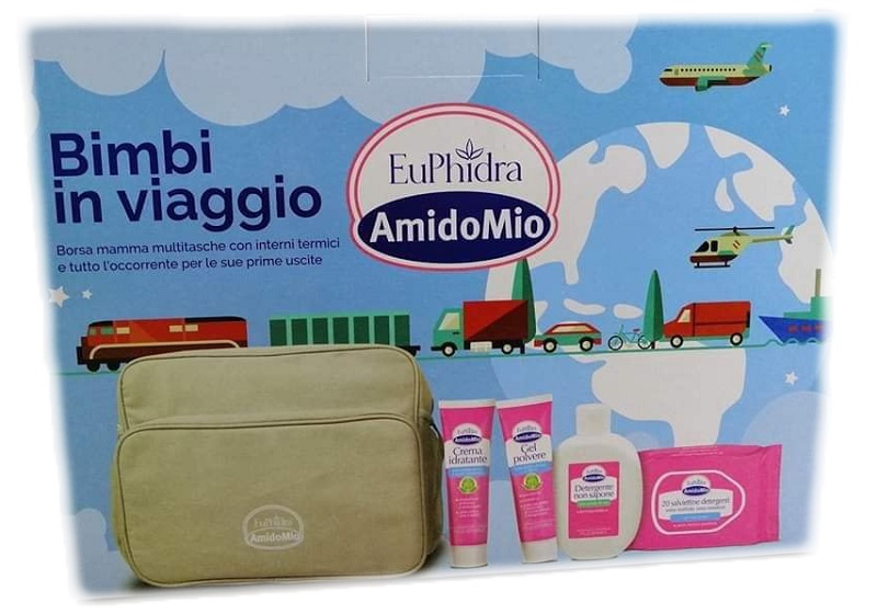 EUPHIDRA AMIDOMIO BORSA BIMBI VIAGGIO GEL POLVERE 50 ML + DETERGENTE NON SAPONE 200 ML + CREMA IDRATANTE 50 ML + SALVIETTINE 20 PEZZI - Fontenova srl