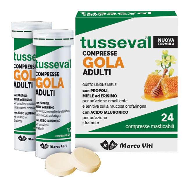 TUSSEVAL GOLA ADULTI 24 COMPRESSE MASTICABILI LIMONE E MIELE - Fontenova srl