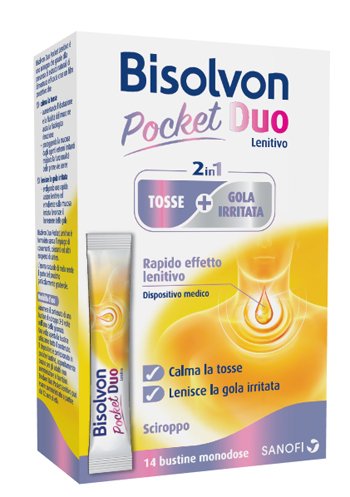 BISOLVON DUO POCKET LENITIVO TOSSE + GOLA IRRITATA A BASE DI MIELE E ALTEA 14 BUSTINE MONODOSE 10 ML - Fontenova srl