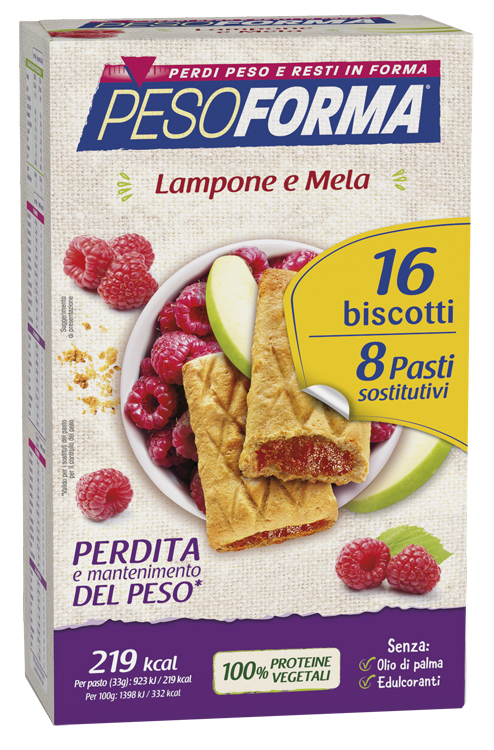 PESOFORMA BISCOTTI LAMPONE E MELA 16 BISCOTTI X 33G 8 PASTI SOSTITUTIVI - Fontenova srl