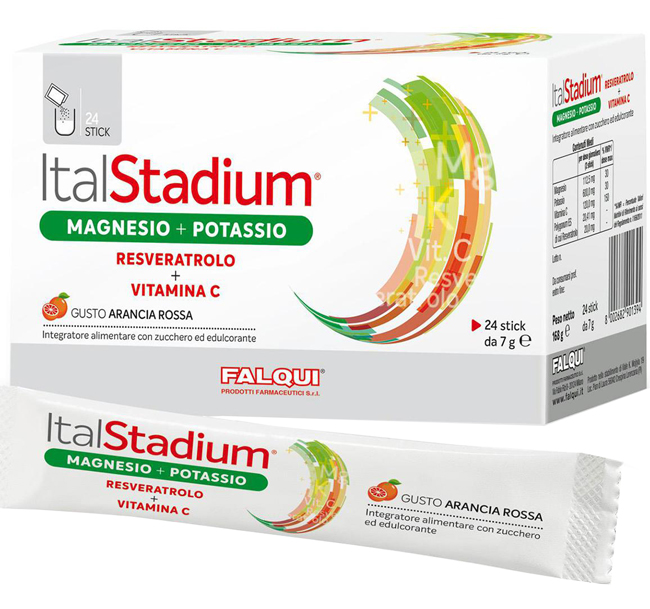 ITALSTADIUM MAGNESIO POTASSIO RESVERATOLO VITAMINA C ARANCIA ROSSA 24 STICK - Fontenova srl