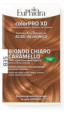 EUPHIDRA COLORPRO GEL COLORANTE CAPELLI XD 835 CARAMELLO 50 ML + ATTIVANTE + BALSAMO + GUANTI - Fontenova srl