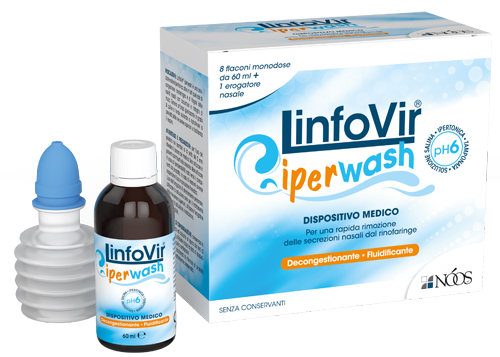 LINFOVIR IPERWASH SOLUZIONE SALINA IPERTONICA TAMPONATA 8 FLACONI DA 60 ML + 1 EROGATORE NASALE - Fontenova srl