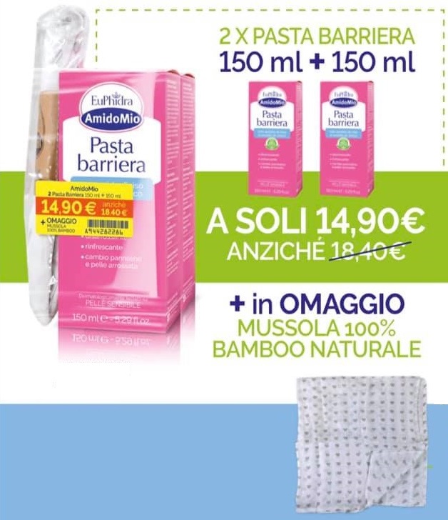 EUPHIDRA AMIDOMIO PASTA BARRIERA 2X150 ML + MUSSOLA GADGET - Fontenova srl