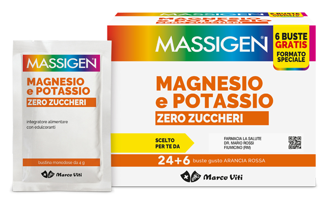 MASSIGEN MAGNESIO POTASSIO ZERO ZUCCHERO 24 BUSTINE + 6 BUSTINE - Fontenova srl