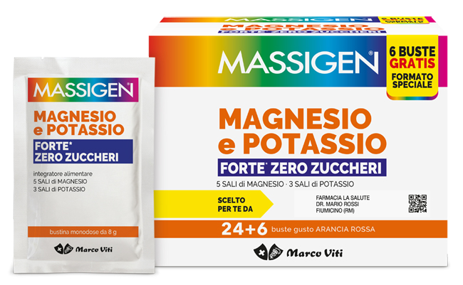 MASSIGEN MAGNESIO POTASSIO FORTE ZERO ZUCCHERO 24 BUSTINE + 6 BUSTINE - Fontenova srl