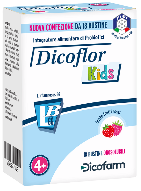 DICOFLOR KIDS 18 BUSTINE OROSOLUBILI GUSTO FRUTTI ROSSI - Fontenova srl