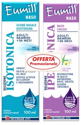 EUMILL NASO BIPACK SPRAY SOLUZIONE ISOTONICA 100 ML + SOLUZIONE IPERTONICA 100 ML - Fontenova srl
