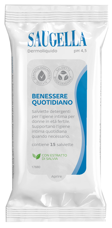 SAUGELLA DERMOLIQUIDO SALVIETTINE 15 PEZZI - Fontenova srl