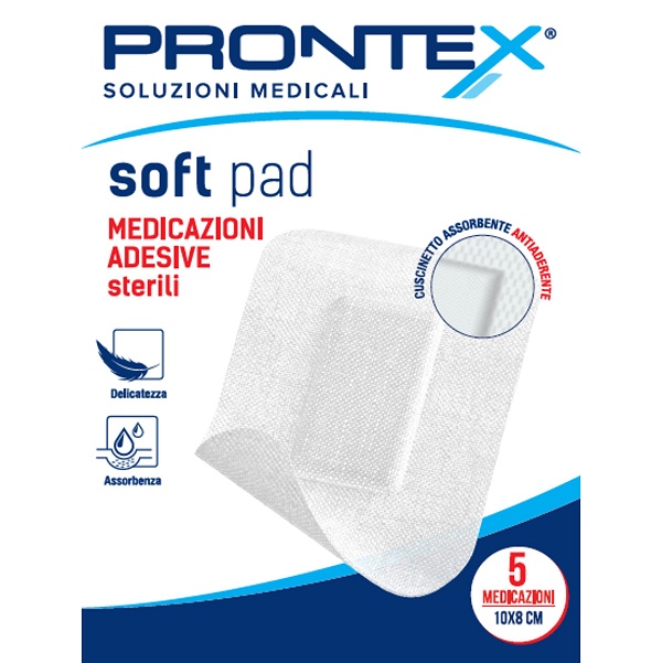 MEDICAZIONE ADESIVA STERILE PRONTEX SOFT PAD 10X8 CM 5 PEZZI - Fontenova srl