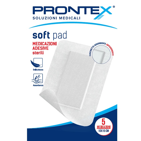 MEDICAZIONE ADESIVA STERILE PRONTEX SOFT PAD 10X15 CM 5 PEZZI - Fontenova srl