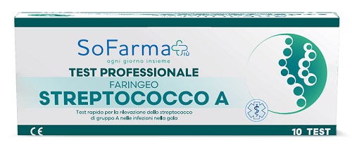 TEST RAPIDO FARINGEO STREPTO A RILEVAZIONE ANTIGENE STREPTOCOCCO A SU TAMPONE FARINGEO MEDIANTE IMMUNOCROMATOGRAFIA PROFESSIONALE 10 PEZZI SOFARMAPIU' - Fontenova srl