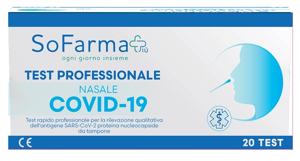TEST ANTIGENICO RAPIDO COVID-19 NASALE RILEVAZIONE QUALITATIVA ANTIGENI SARS-COV-2 IN TAMPONI NASALI 20 PEZZI USO PROFESSIONALE SOFARMAPIU' - Fontenova srl