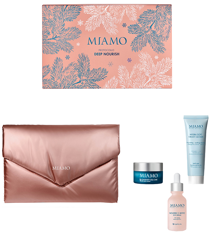 MIAMO 2025 COF. XMAS DEEP NOURISH NOURISH 3 BIOTIC RICH SERUM 30 ML + HYDRA SOFT CREAMY CLEANSER 50 ML + LONGEVITY CELL CARE DEEP BALM CREAM 10 ML - Fontenova srl