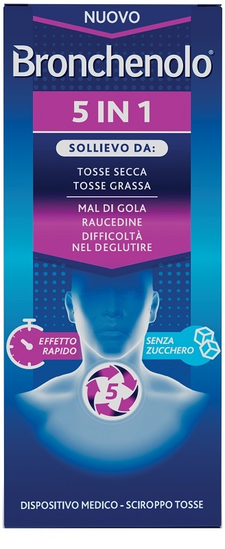 BRONCHENOLO 5 IN 1 SCIROPPO TOSSE 120 ML SENZA ZUCCHERO, ALCOL, LATTOSIO, GLUTINE, COLORANTI ARTIFICIALI E OGM - Fontenova srl