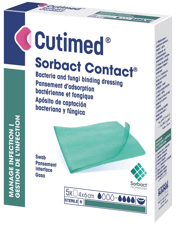 MEDICAZIONE IDROFOBICA CUTIMED SORBACT CONTACT 4X6 CM 5 PEZZI - Fontenova srl