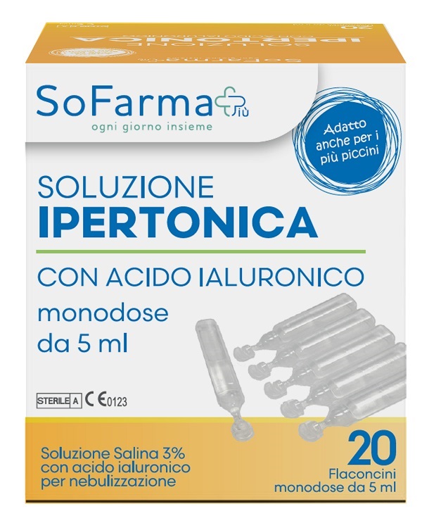SOLUZIONE IPERTONICA 3% ACIDO IALURONICO 20 FLACONI 5 ML SOFARMAPIU' - Fontenova srl