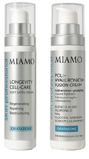 MIAMO SKIN PROFESSIONAL LONGEVITY PLUS 1 POLI HYALURONIC 14+ 100 ML + 1 LONGEVITY CELL CARE SOFT SATIN CREAM 100 ML - Fontenova srl