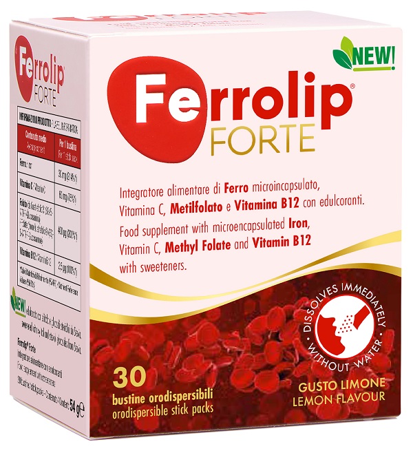 FERROLIP FORTE 30 BUSTINE ORODISPERSIBILI GUSTO LIMONE CON EDULCORANTI NEW - Fontenova srl