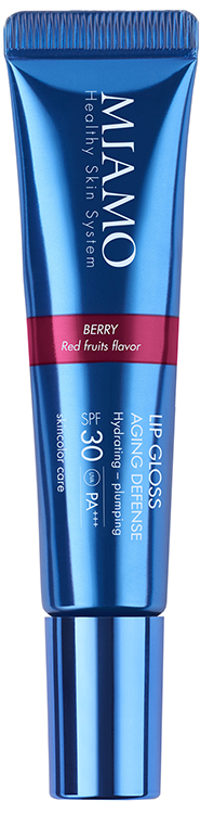 MIAMO SKINCOLOR CARE LIP GLOSS AGING DEFENSE SPF 30+ BERRY RED FRUITS FLAVOR 15 ML - Fontenova srl