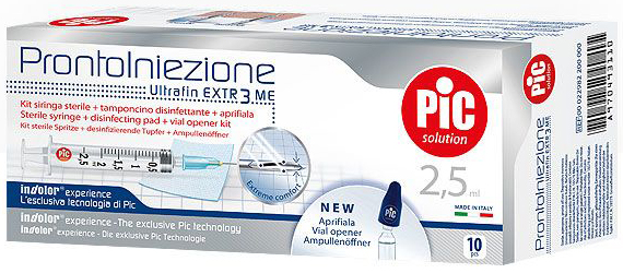 SIRINGA PIC SOLUTION PRONTO INIEZIONE 2,5 ML AGO GAUGE 23 1 1/4 10 PEZZI - Fontenova srl