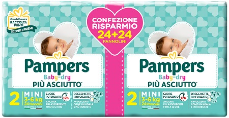 PAMPERS BABY DRY DUO DOWNCOUNT MINI 48 PEZZI - Fontenova srl