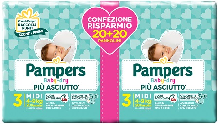 PAMPERS BABY DRY DUO DOWNCOUNT MIDI 40 PEZZI - Fontenova srl