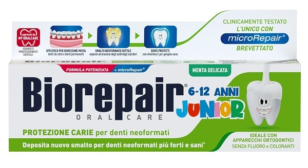 BIOREPAIR ORAL CARE JUNIOR 6-12 ANNI DENTIFRICIO PROTEZIONE ANTI CARIE SMALTO NEOFORMATO ALLA MENTA DELICATA 75 ML - Fontenova srl