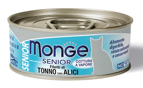 MONGE NATURAL QUALITY GATTO MONGE JELLY FILETTI DI TONNO/ACCIUGHINE SENIOR 80 G - Fontenova srl