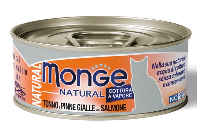 MONGE NATURAL QUALITY GATTO MONGE NATURAL TONNO PINNA GIALLA CON SALMONE 80 G - Fontenova srl
