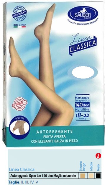 SAUBER AUTOREGGENTE OPEN TOE MAGLIA MICRORETE 140 DEN COLORE NEUTRO BEIGE TAGLIA 3 LINEA CLASSICA - Fontenova srl