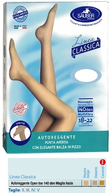SAUBER AUTOREGGENTE OPEN TOE MAGLIA LISCIA 140 DEN COLORE NEUTRO BEIGE TAGLIA 3 LINEA CLASSICA - Fontenova srl