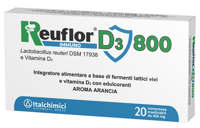 REUFLOR D3 800 20 COMPRESSE MASTICABILI AROMA ARANCIA - Fontenova srl