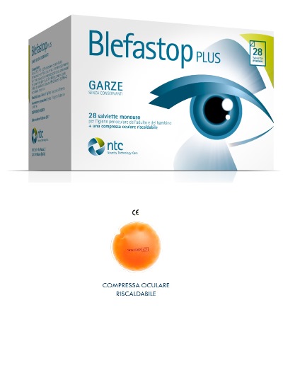 BLEFASTOP PLUS GARZA IN COTONE PIEGATA CON FILO DI BARIO 28 SALVIETTE MONOUSO + 1 COMPRESSA OCULARE RISCALDABILE - Fontenova srl