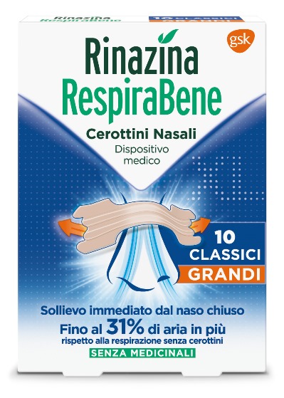 RINAZINA RESPIRABENE CEROTTI NASALI CLASSICI GRANDI CARTON 10 PEZZI - Fontenova srl