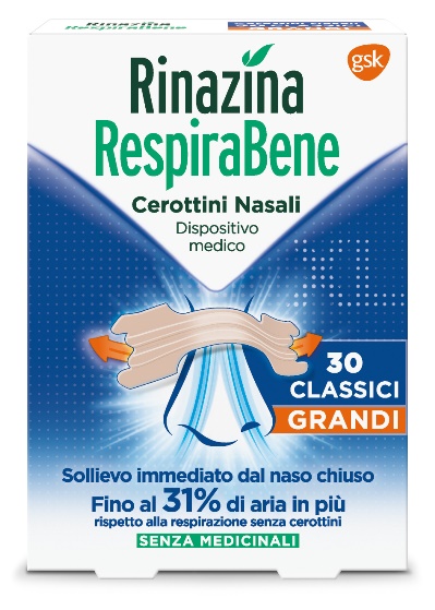 RINAZINA RESPIRABENE CEROTTI NASALI CLASSICI GRANDI CARTON 30 PEZZI - Fontenova srl