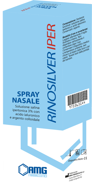 RINOSILVER SOLUZIONE SALINA IPERTONICA 3% CON ACIDO IALURONICO E ARGENTO COLLOIDALE SPRAY NASALE 20 ML - Fontenova srl