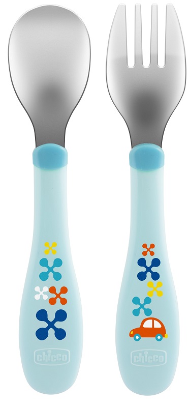 CHICCO POSATE INOX 18M+ AZZURRO/VERDE - Fontenova srl