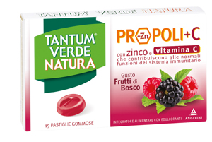 TANTUM VERDE NATURA PROPOLI+C CON ZINCO E VITAMINA C 15 PASTIGLIE GOMMOSE GUSTO FRUTTI DI BOSCO - Fontenova srl