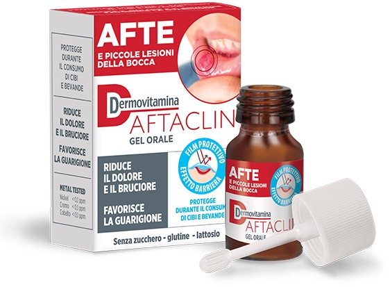 DERMOVITAMINA AFTACLIN GEL ORALE 7 ML CONTRO DOLORE E BRUCIONE SENZA ZUCCHERO E SENZA GLUTINE - Fontenova srl