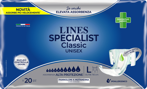 PANNOLONE A MUTANDA LINES SPECIALIST CLASSIC ALTA PROTEZIONE MG 20 PEZZI - Fontenova srl